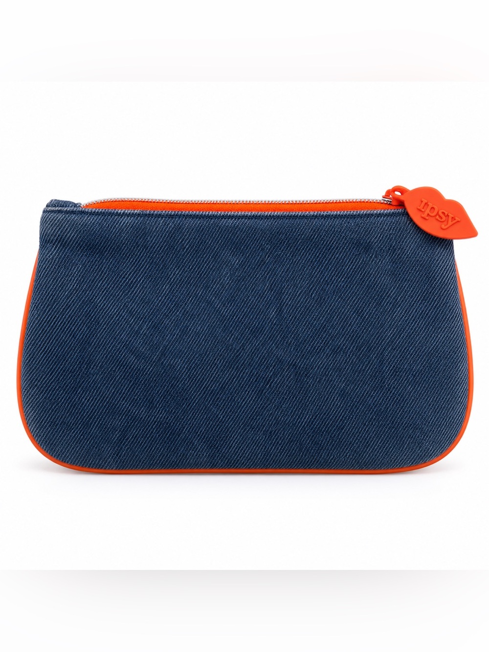Ipsy Denim Makeup Bag Cosmetic Pouch Orange Zipper – Pre-Owned, Small Tear
